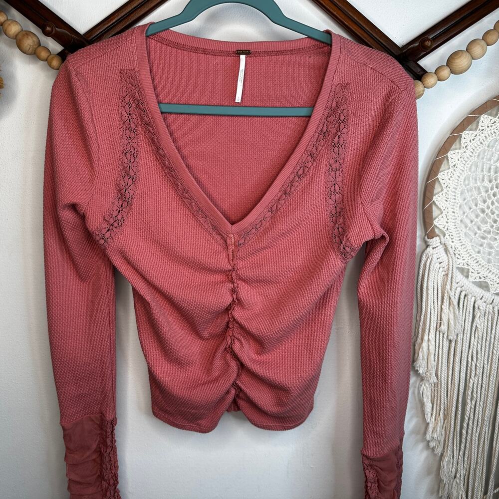 Free People Wear Me Out Rose Thermal Top